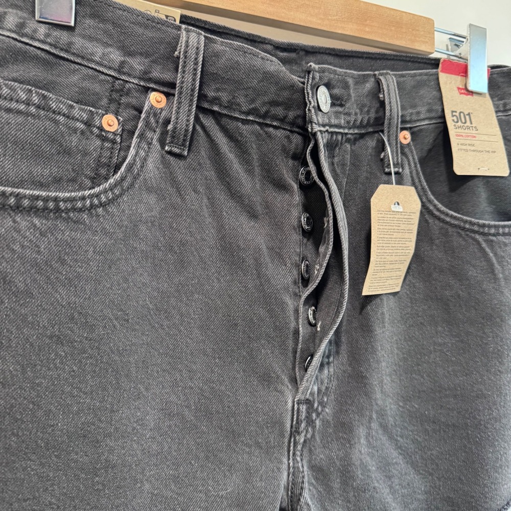 Levi's 501 Black High Rise Button Fly Denim Shorts Cut Off Raw Hem size 33 NWT - Picture 2 of 6
